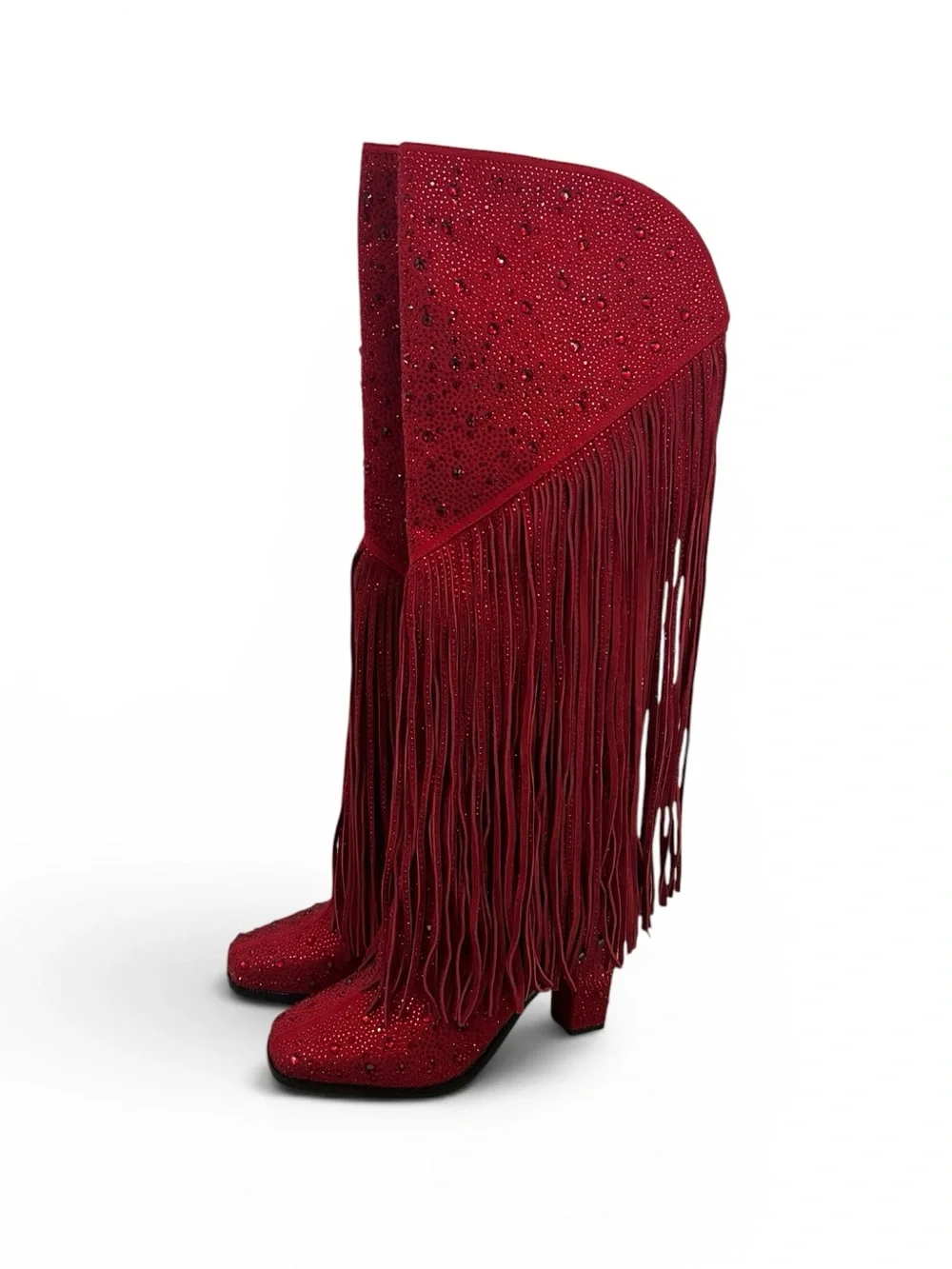 Jessica Simpson Red Rhinestone Tall Fringe Boots